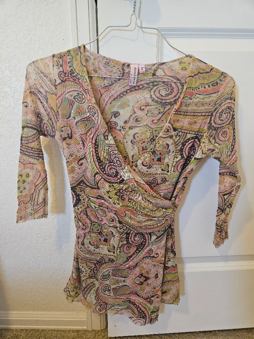 Sweet Pea by Stacy Frati Pink Paisley Wrap-Style Women's Top